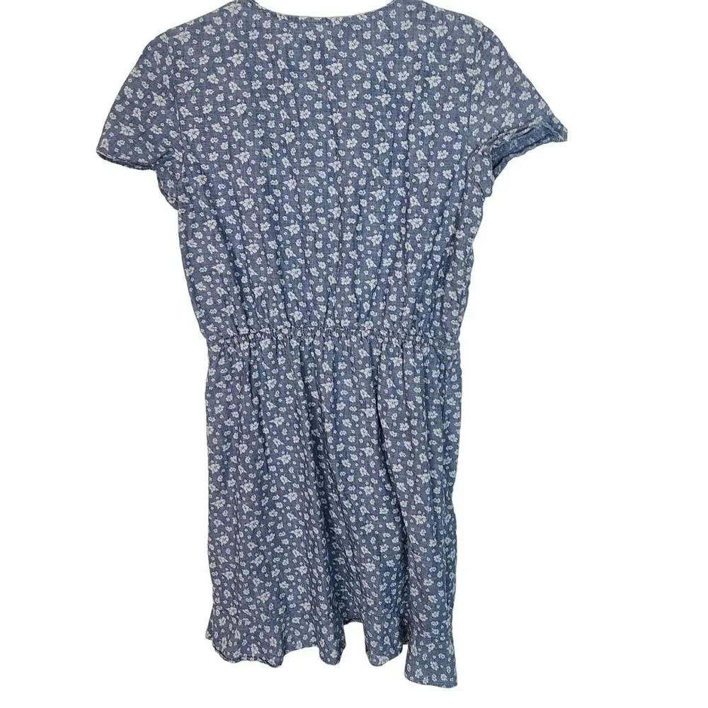 J. Crew Womens Floral Chambray Surplice Mini Dress Size S Ruffle Hem Preppy Tie